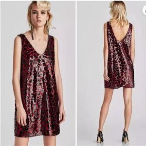 New! Zara holiday new year's sequin red leopard print mini dress size M